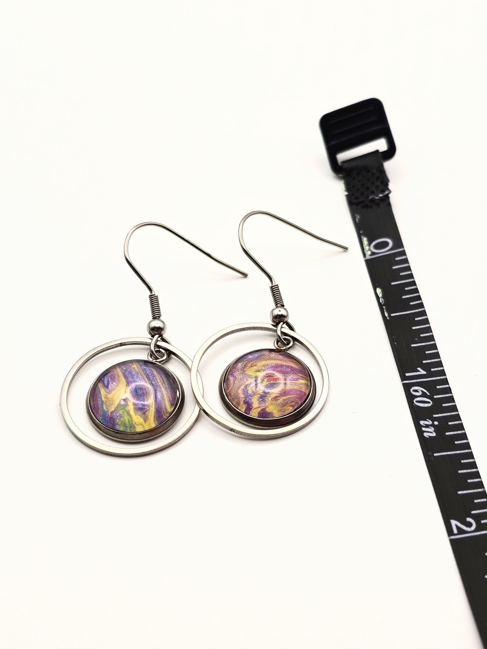 Iridescent Purple Gold Hoop Drop Earrings - Picture 3 of 3